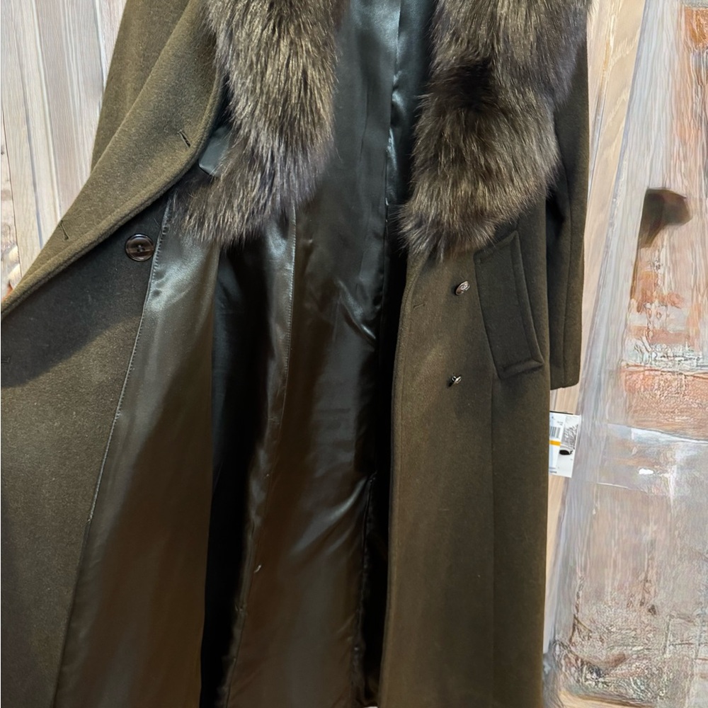 NWT! AUTHENTIC (detachable) FOX FUR! 1 Madison Olive wool Pea Coat! Stunning! - Picture 3 of 12